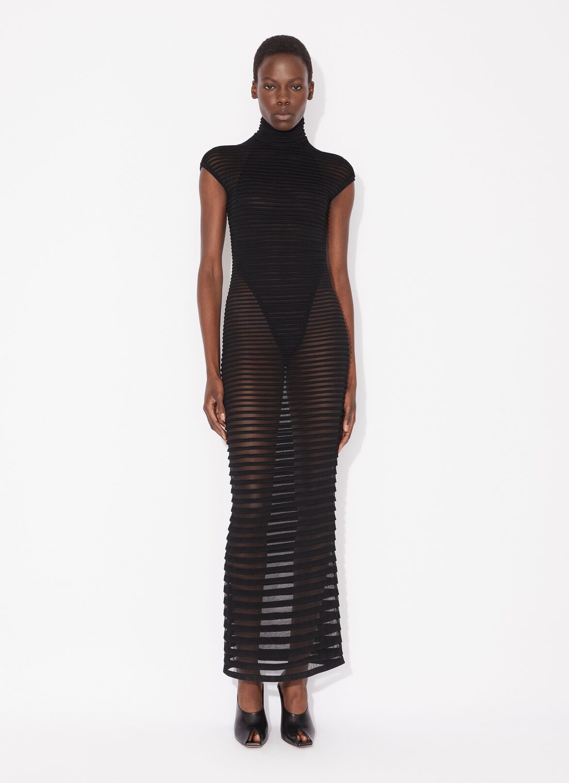 STRIPED LONG DRESS ALAÏA BLACK STRIPED LONG DRESS